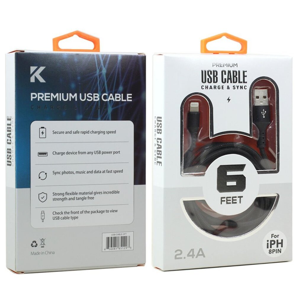 6 FT Cable Lighting USB 2.4A Durable Braided Cloth for Universal iPhone, iPad